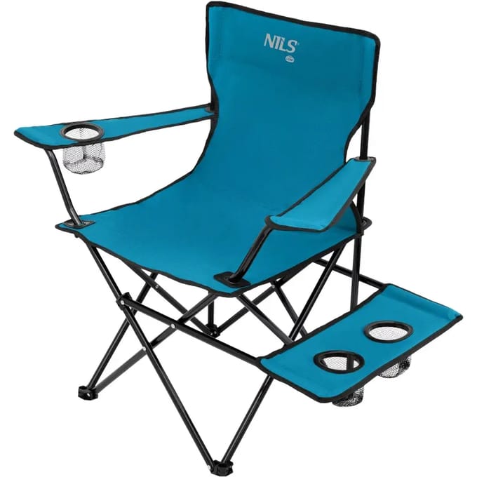 Nils Camp Opvouwbare campingstoel met armleuning en tafel blauw