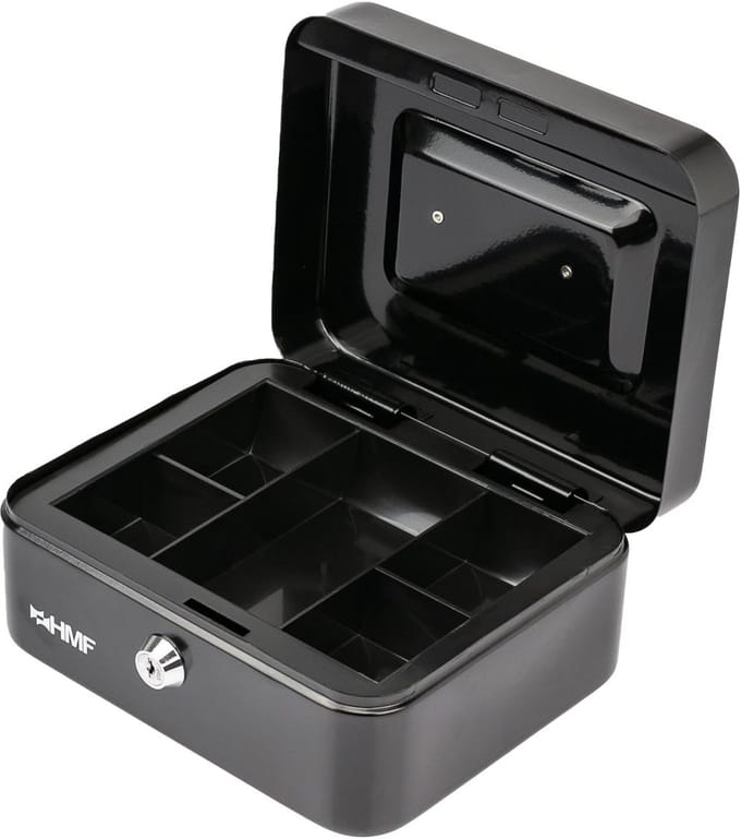 Geldcassette met Uitneembaar Muntvak 20x16x9,5 cm - Zwart