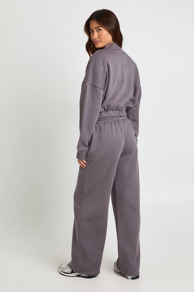 boohoo Dames Zip Through Bomber Rechte Pijpen Trainingspak | Paddestoel | Maat: Large