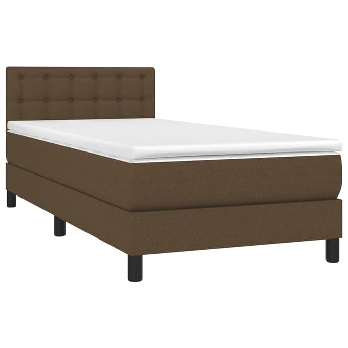 vidaXL - Boxspring - met - matras - en - LED - stof - donkerbruin - 90x190 - cm