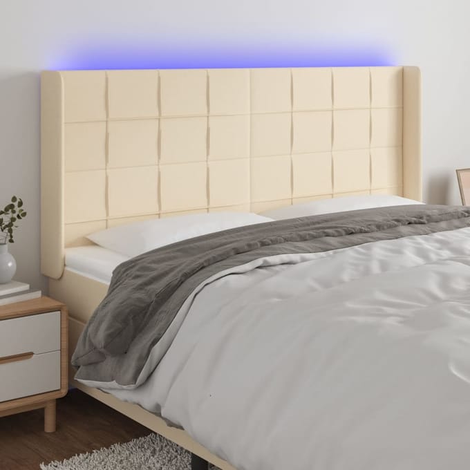 vidaXL - Hoofdbord - LED - 183x16x118/128 - cm - stof - crèmekleurig