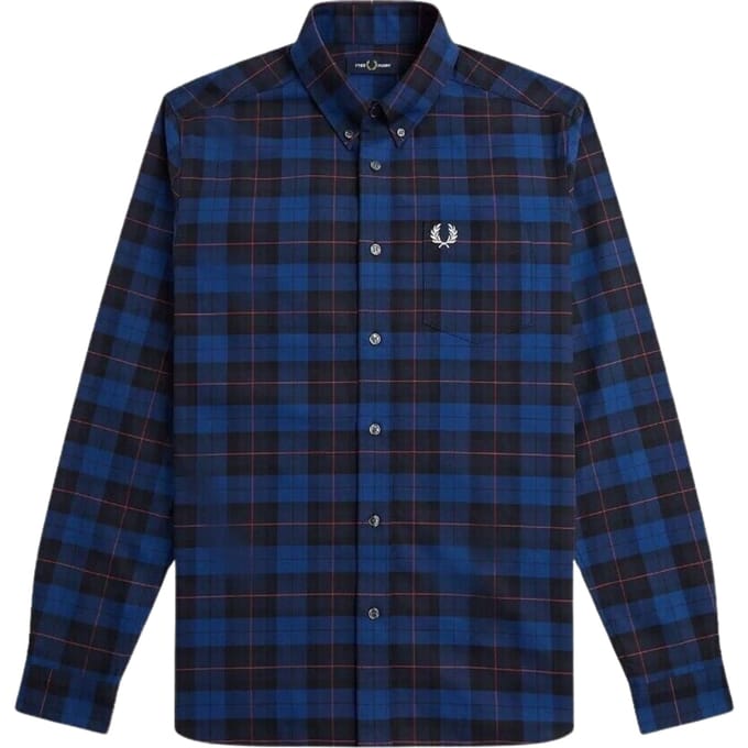 Fred Perry marineblauw tartan overhemd met lange mouwen