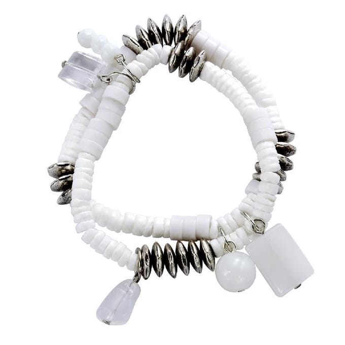 Behave - armband wit schelp glas - boho zomerstijl - 15 cm polsmaat