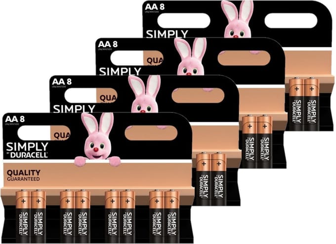 32x Duracell AA Simply batterijen 1.5 V - alkaline - Lr6 Mn1500 - Batterijen pack