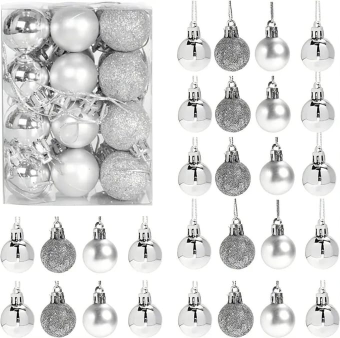 Livano Kerstballen - Kerstversiering - Plastic - Zilver- 3 cm - 24 stuks