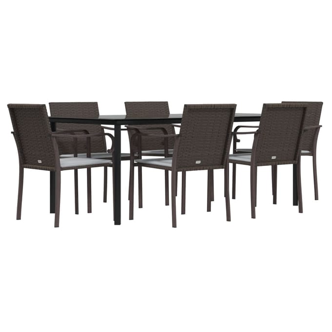 vidaXL - 7-delige - Tuinset - met - kussens - poly - rattan - en - staal