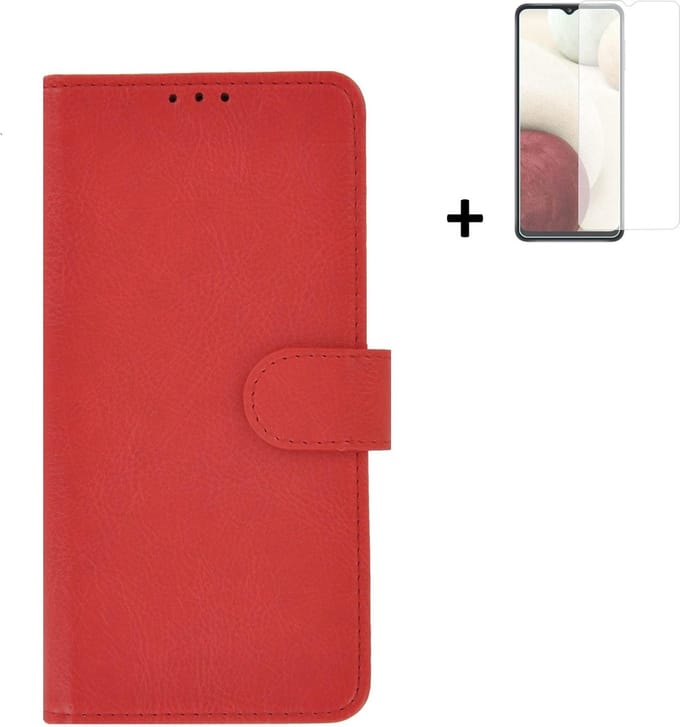 Hoesje Geschikt voor Samsung Galaxy A03s - Screenprotector A03s - Wallet Bookcase Rood + Screenprotector
