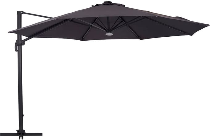 Torben hangparasol ø3,5m met zonnecel verlichting zwart, grijs.