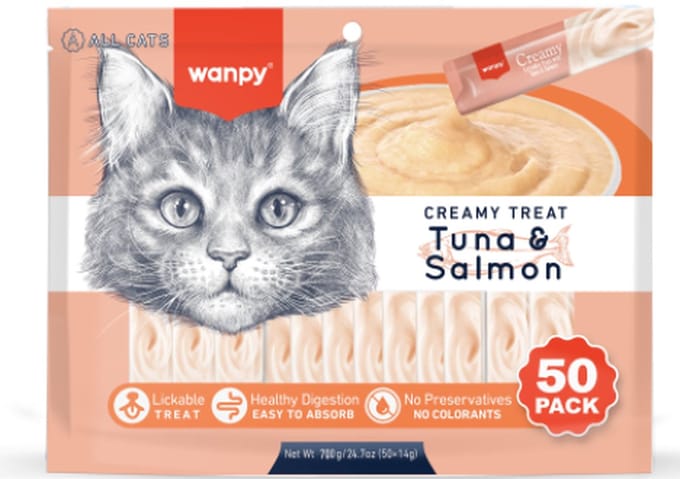 Wanpy Creamy Lickable Treats - Tuna & Salmon - Voordeelpack 50 Stuks - Kattensnack