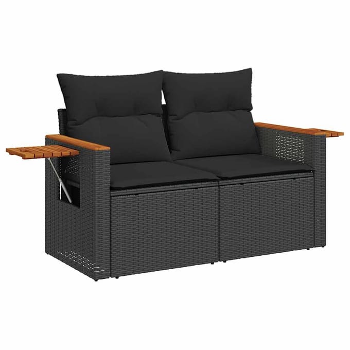 vidaXL - 6-delige - Loungeset - met - kussens - poly - rattan - zwart