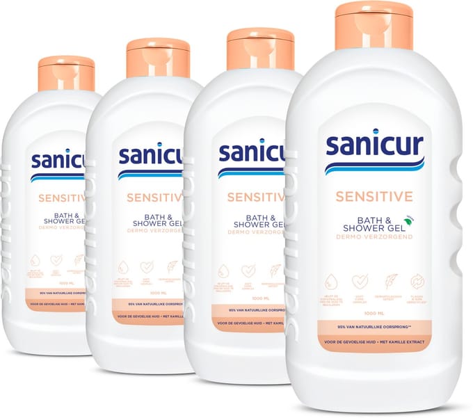 Sanicur Sensitive Bad en Douchegel - 4x 1000ml - Voordeelverpakking