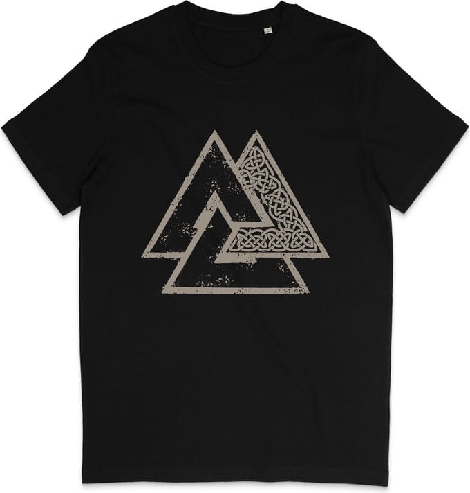 Heren Dames T Shirt - Viking Symbool - Zwart - M