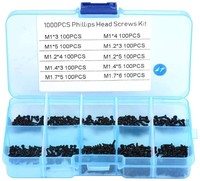 SPHProducts - Mini machine screws - Assortiment van 1000 stuks - Zelftappende schroeven - Perfect voor hobby en klusprojecten - M1 M1.2 M1.4 M1.7