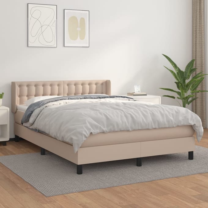 vidaXL - Boxspring - met - matras - kunstleer - cappuccinokleurig - 140x200 - cm