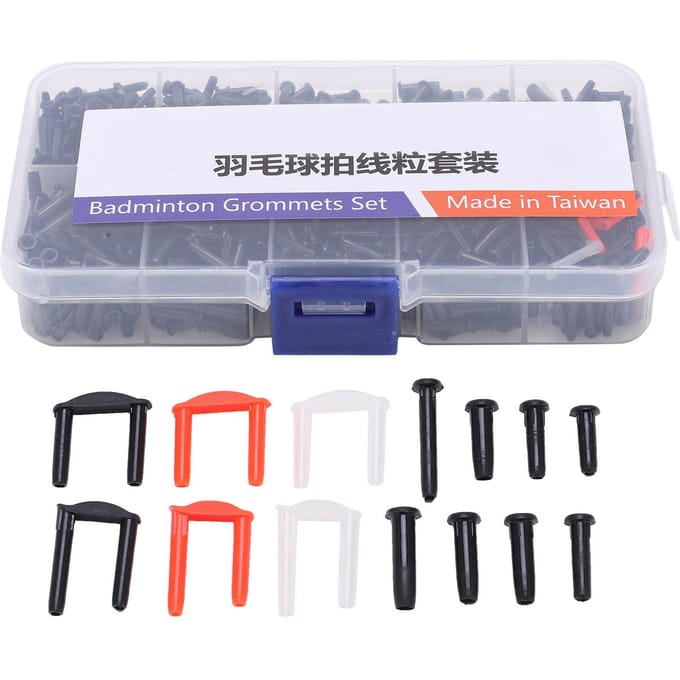 Powerti Badminton Grommets Set met Racket Oogjes Emmer Snaarbeschermer Besnaringsgereedschap gray