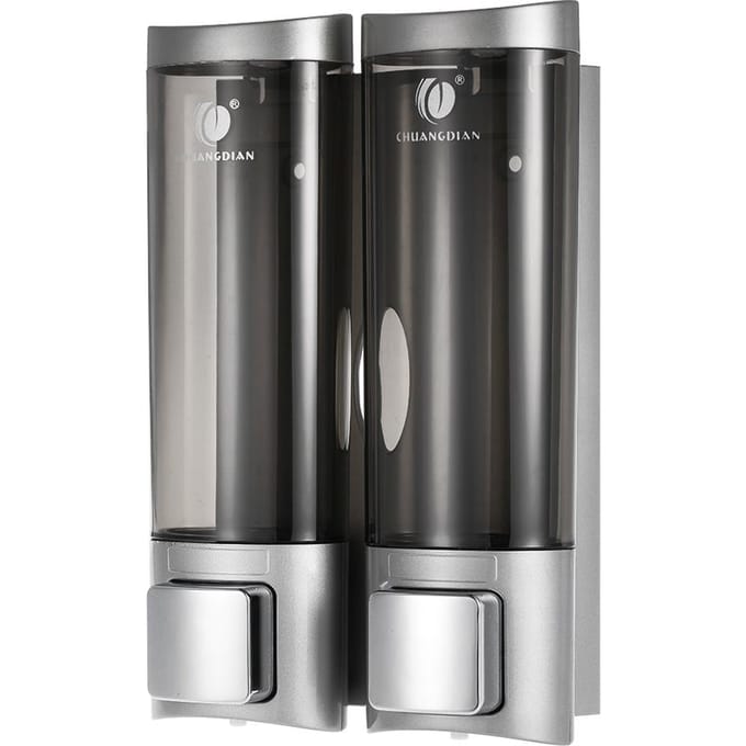 Handmatige handzeepdispenser Wandmontage Dubbele vloeibare shampoo Douchegeldispenser voor hotel 200mlx2