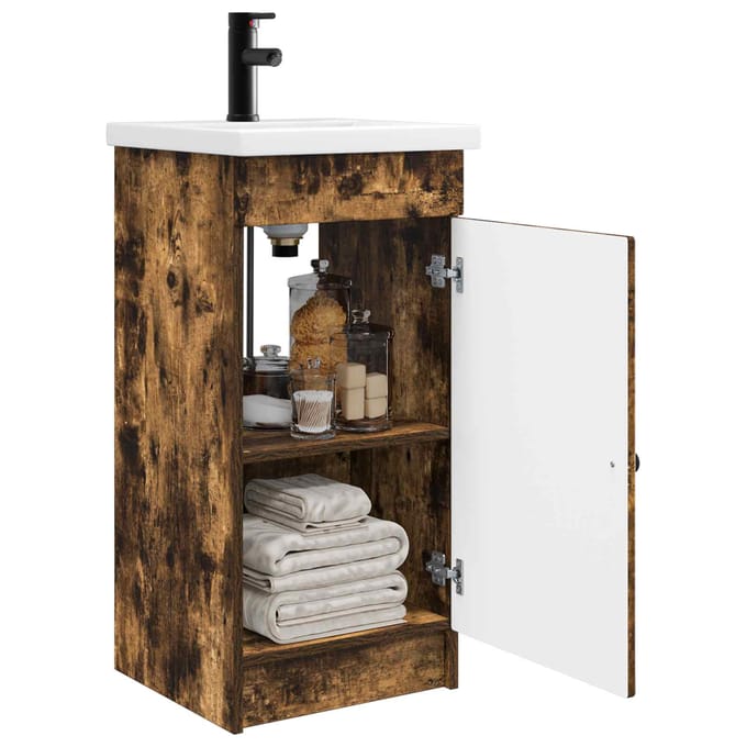 vidaXL - Badkamer - Vanity - met - Wastafel - Gerookt - eiken - 42 - x - 40 - x - 84,5 - cm