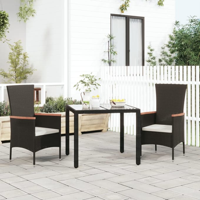 vidaXL - Tuinstoelen - 2 - st - met - kussens - poly - rattan - zwart