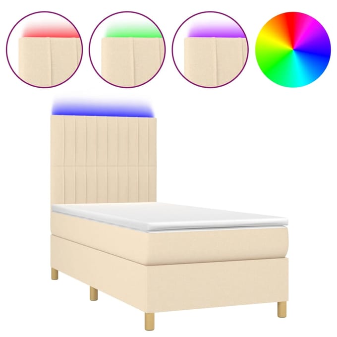 vidaXL - Boxspring - met - matras - en - LED - stof - crèmekleurig - 80x200 - cm