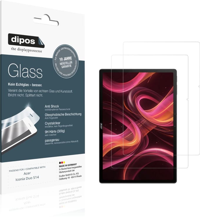 dipos – 2x Pantserfolie geschikt voor Acer Iconia Duo S14 | 9H Screenprotector