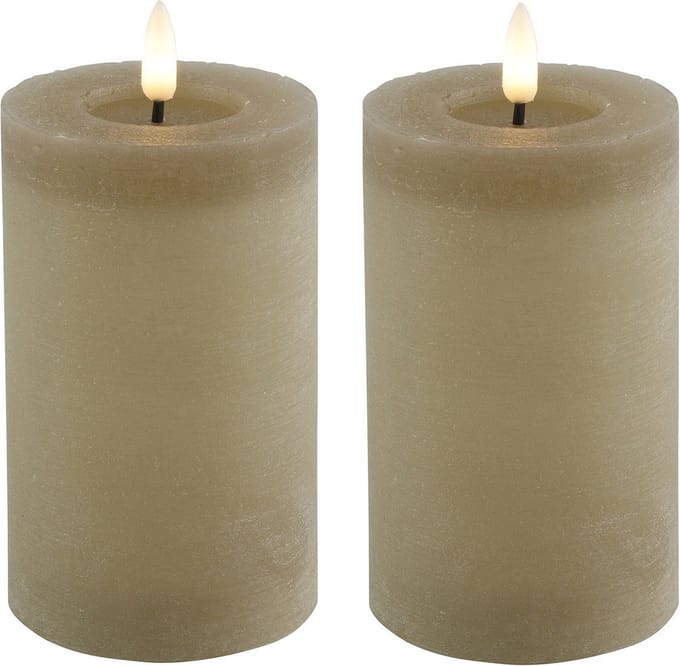 Countryfield Lyon LED kaarsen/stompkaarsen - 2x - beige - D7,5 x H12,5 cm - timer