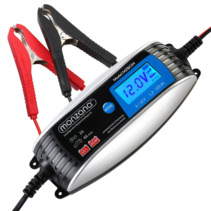 Monzana Acculader - Volautomatisch 6V 12V LCD Scherm 25x13x5cm - Zilver