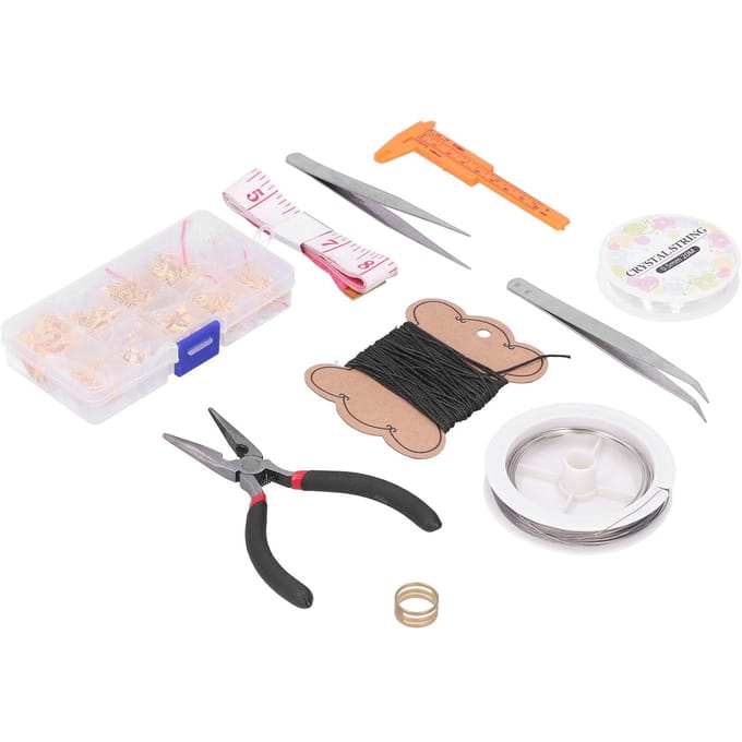 Kit d'outils de fabrication de bijoux Boucles d'oreilles Loisirs créatifs Bricolage Pince à fermoir mousqueton Ensemble d'accessoires de réparation Or white