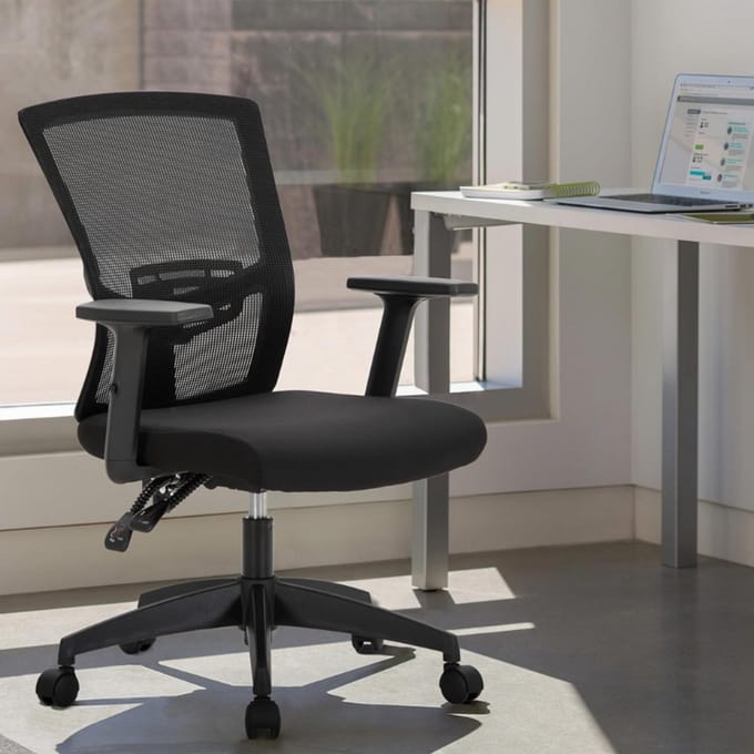 Ergonomische Netweave Bureaustoel - Midden Rugleuning Computerstoel - Verstelbare Armleuningen - Ventilerende Mesh Werkstoel - Modern Zwart