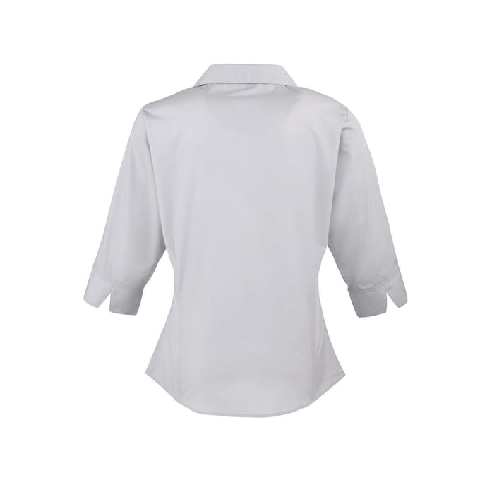 Premier Dames/Dames Poplin 3/4 Mouw Shirt (Zilver)