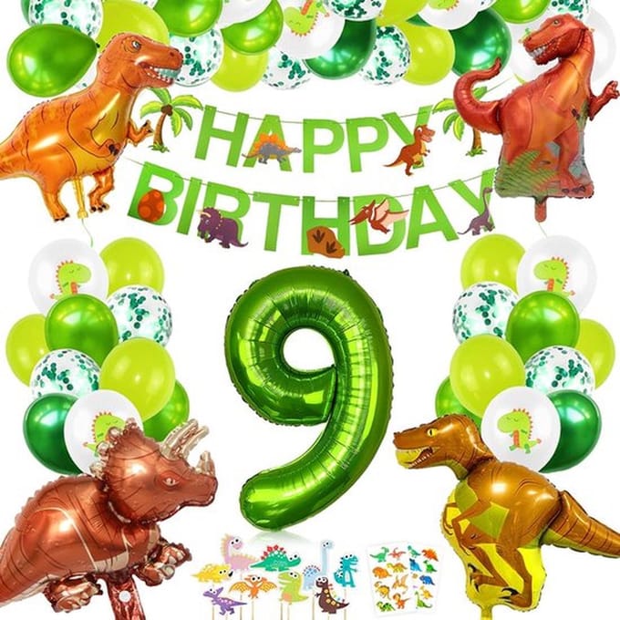 FeestmetJoep® Dino 9 jaar verjaardag versiering - Dino & Jungle thema