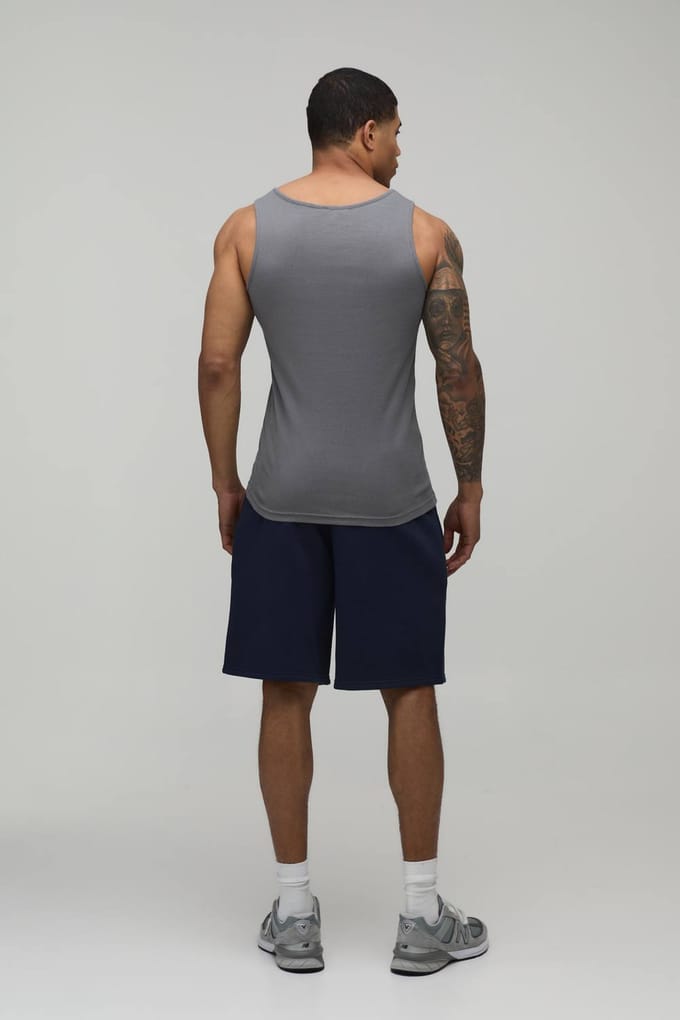 Essential Muscle Fit Ribbed Vest | Grey | Size Large