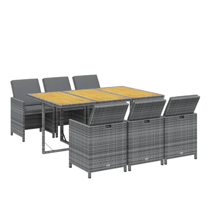 vidaXL - 7-delige - Tuinset - met - kussens - poly - rattan - grijs