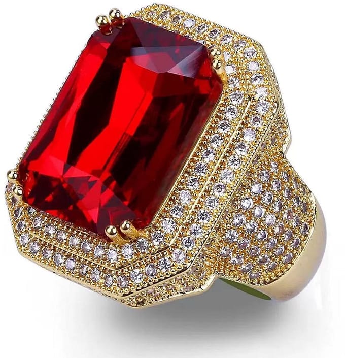Sinterklaas Ring Luxe - Rechthoek met Diamanten - Goud-Rood