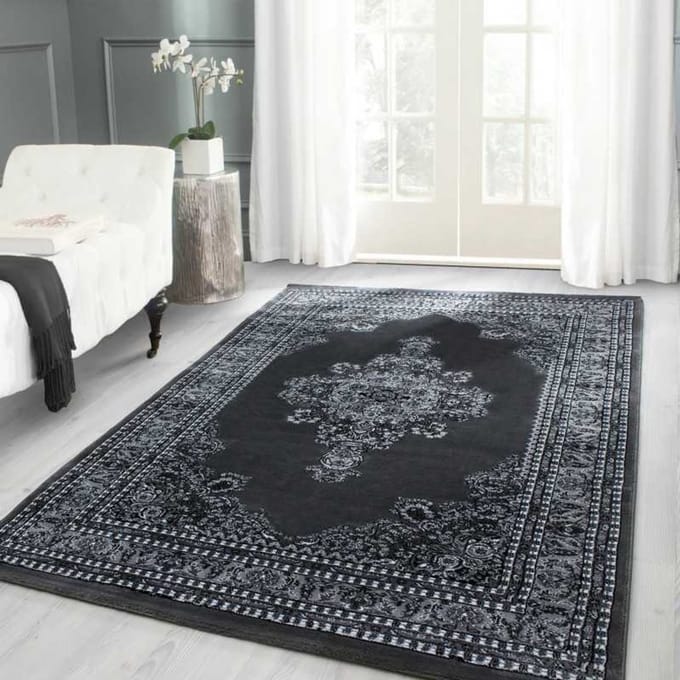 TapisTrend Oosters tapijt Zwart-Wit-Grijs 80x150 cm Marrakesh Oosterse Klassieke 0297