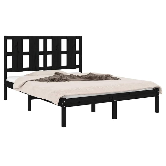 vidaXL - Bedframe - massief - grenenhout - zwart - 140x190 - cm