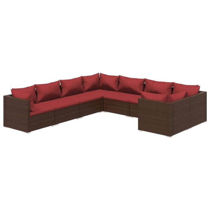 vidaXL - 8-delige - Loungeset - met - kussens - poly - rattan - bruin
