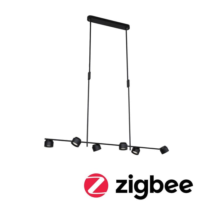 Paulmann LED hanglamp Puric Pane, zwart, 6-lamps, smart