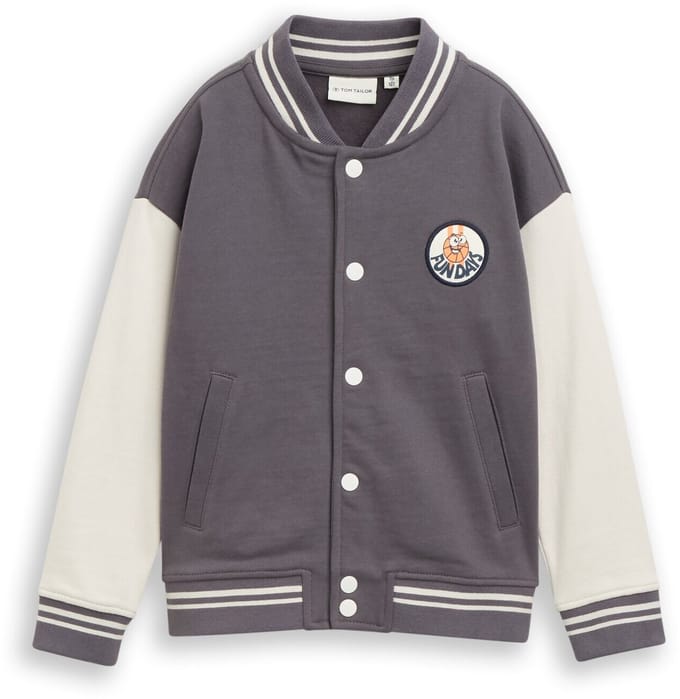 Tom Tailor - Oversized sweatshirt met bomberkraag - Maat 116/122 - dark urban grey