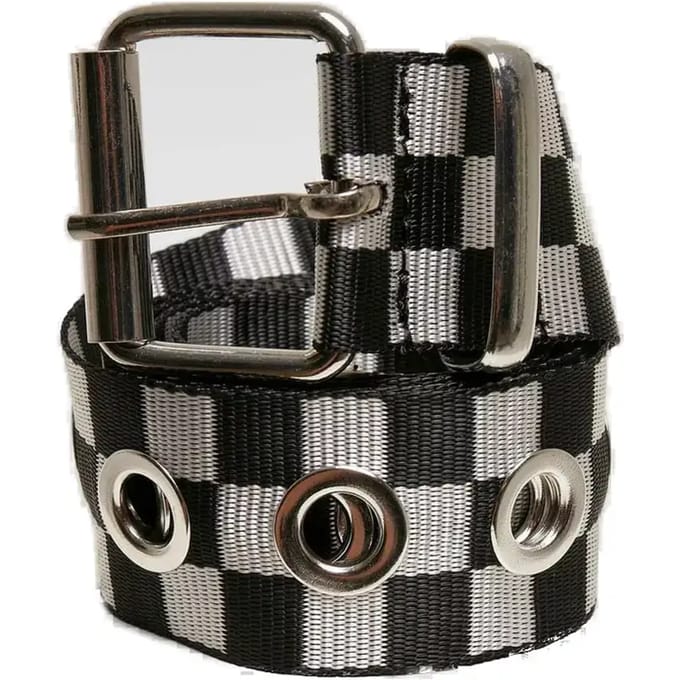 Urban Classics - Checker with Eyelets Riem - S/M - Zwart/Wit