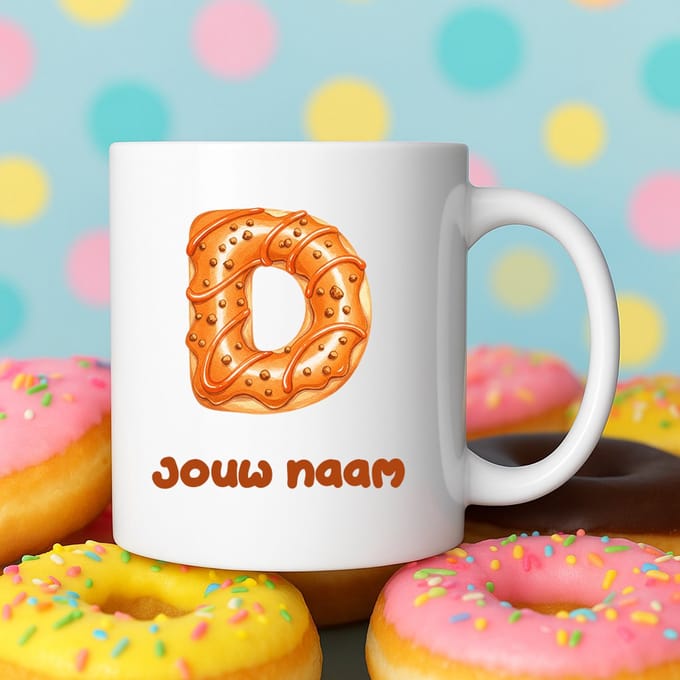 Mok - Donut letter D – Gepersonaliseerd met naam – Grappige Mokken