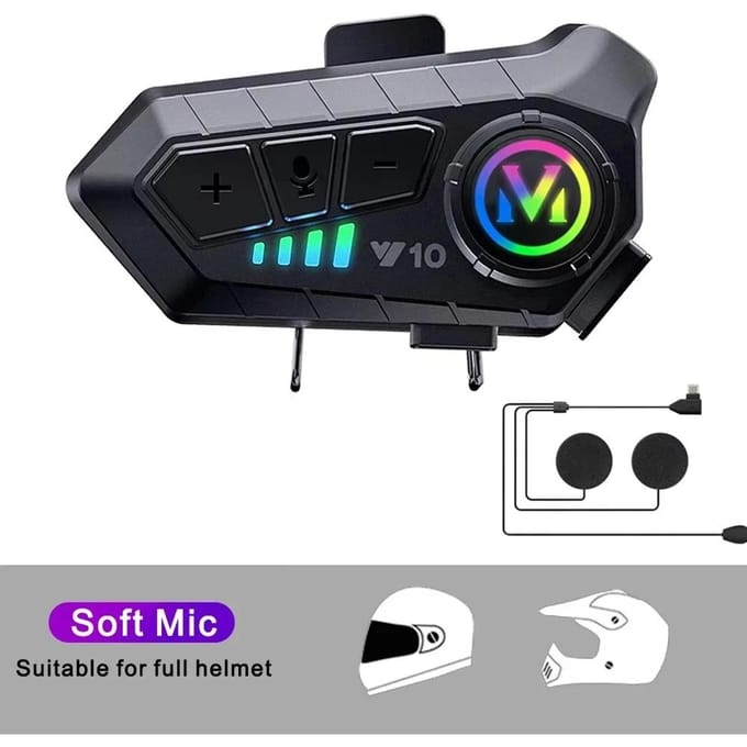 Y10 Pro Max Casque Moto Oreillette Bluetooth 5.3 Mains Libres Ipx6 Étanche 2000Mah Écouteur Moto Sans Fil Support Voix black