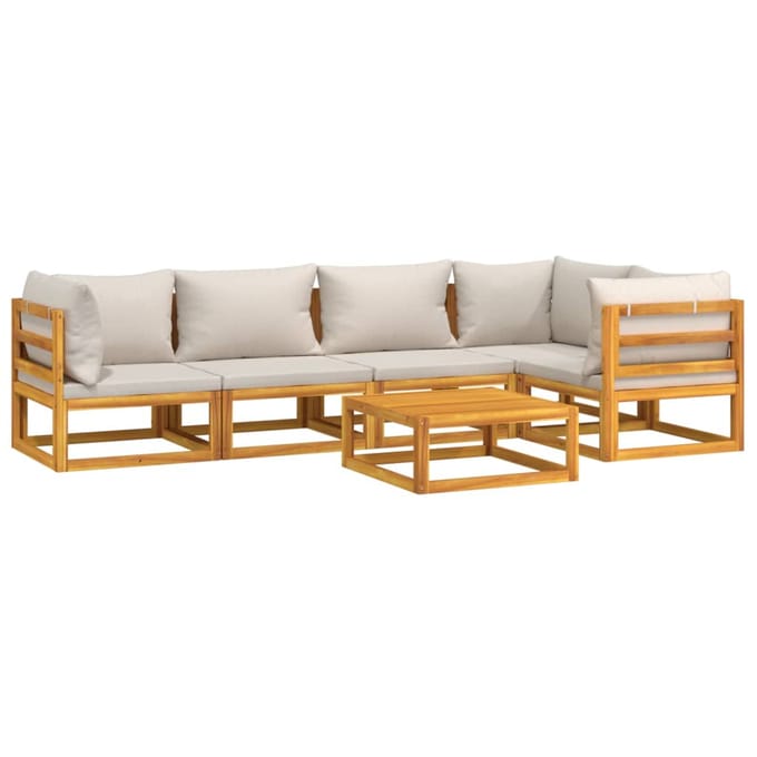 vidaXL - 6-delige - Loungeset - met - lichtgrijze - kussens - massief - hout