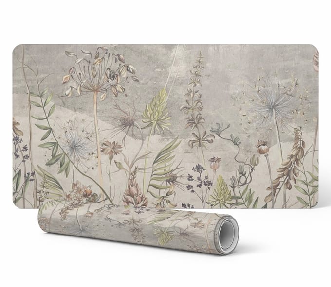 Antislip bureauonderlegger met plantenmotief in vintage stijl, 90x45 cm
