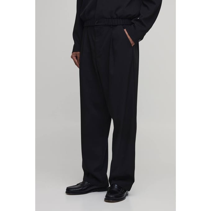 Getailleerde Wijde Broek Met Plooien En Bijpassend Jasje | Black | Size 36