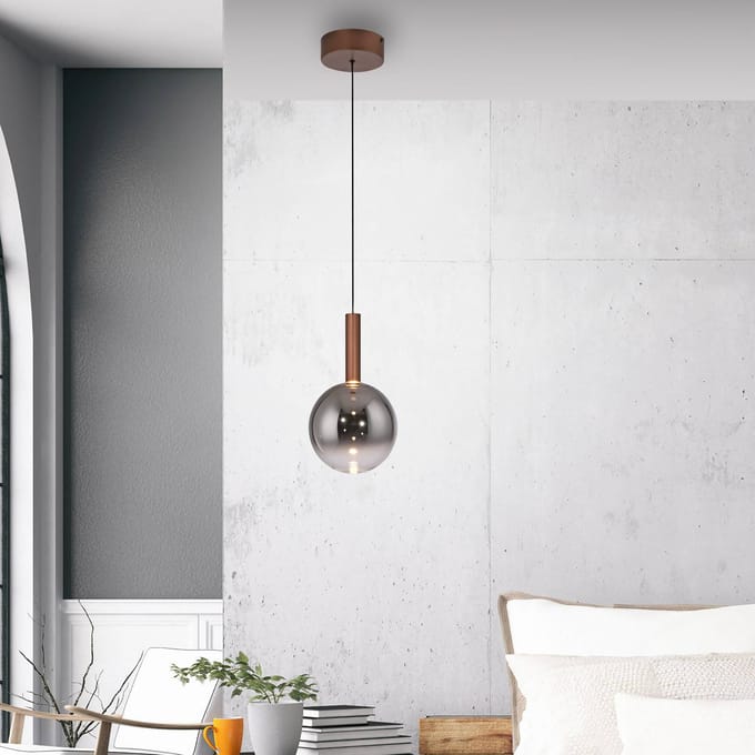 Paul Neuhaus LED hanglamp Bowl, Ø 20 cm, bruin/grijs