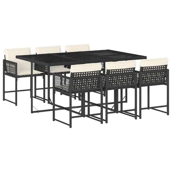vidaXL - 7-delige - Tuinset - met - kussens - poly - rattan - zwart