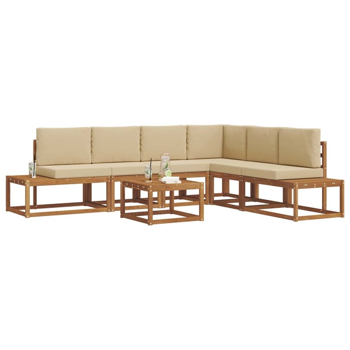 vidaXL - 7 - st - Buiten - bank - set - Massief - Acacia - Hout - en - Polyester