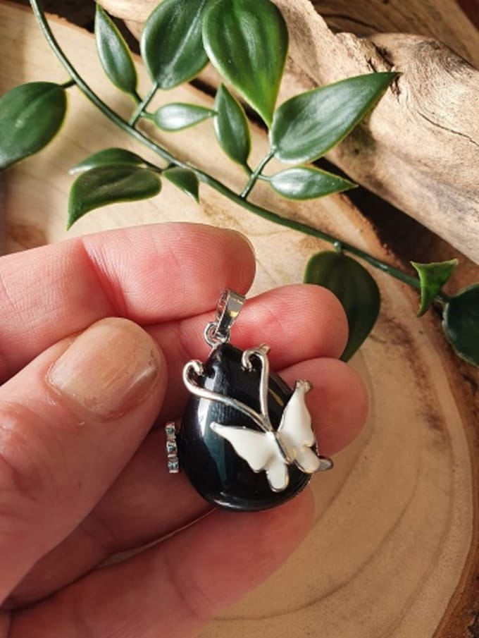 Obsidiaan zwart vlinder druppel hanger