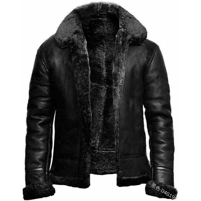 Heren Tops Bont Geïntegreerde Verdikte Bontjas Imitatieleer Jas 3XL black