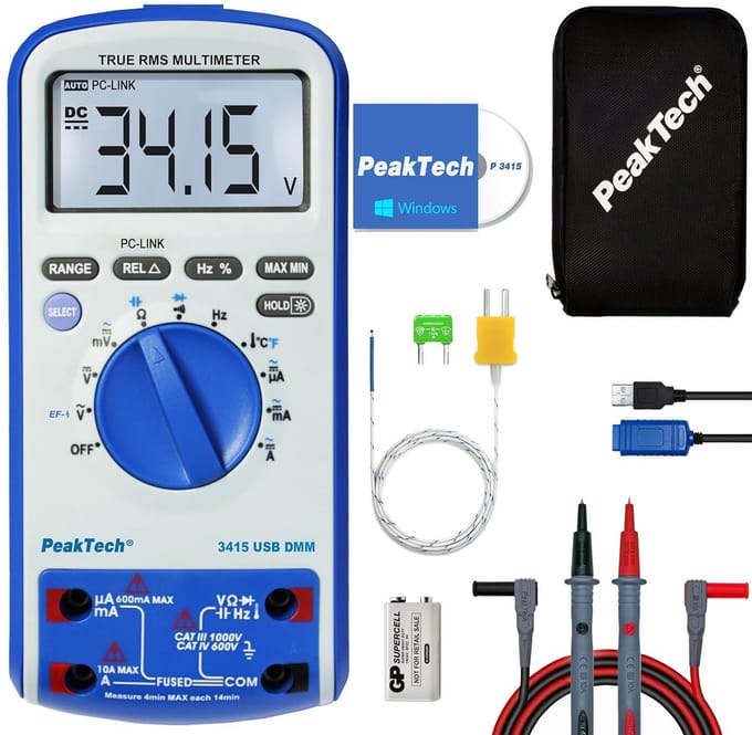 Digitale Multimeter True RMS 6000 Counts met USB, Temperatuur en Autorange - CAT III/IV Veiligheid
